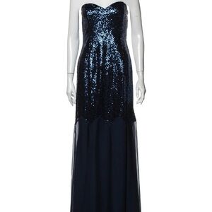 David Meister Strapless Midnight Blue Sequin Dress
